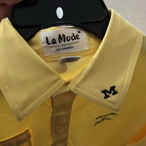 Mens Vintage La Mode University of Michigan Wolverines Polo, Yellow, Large - Picture 4 of 7